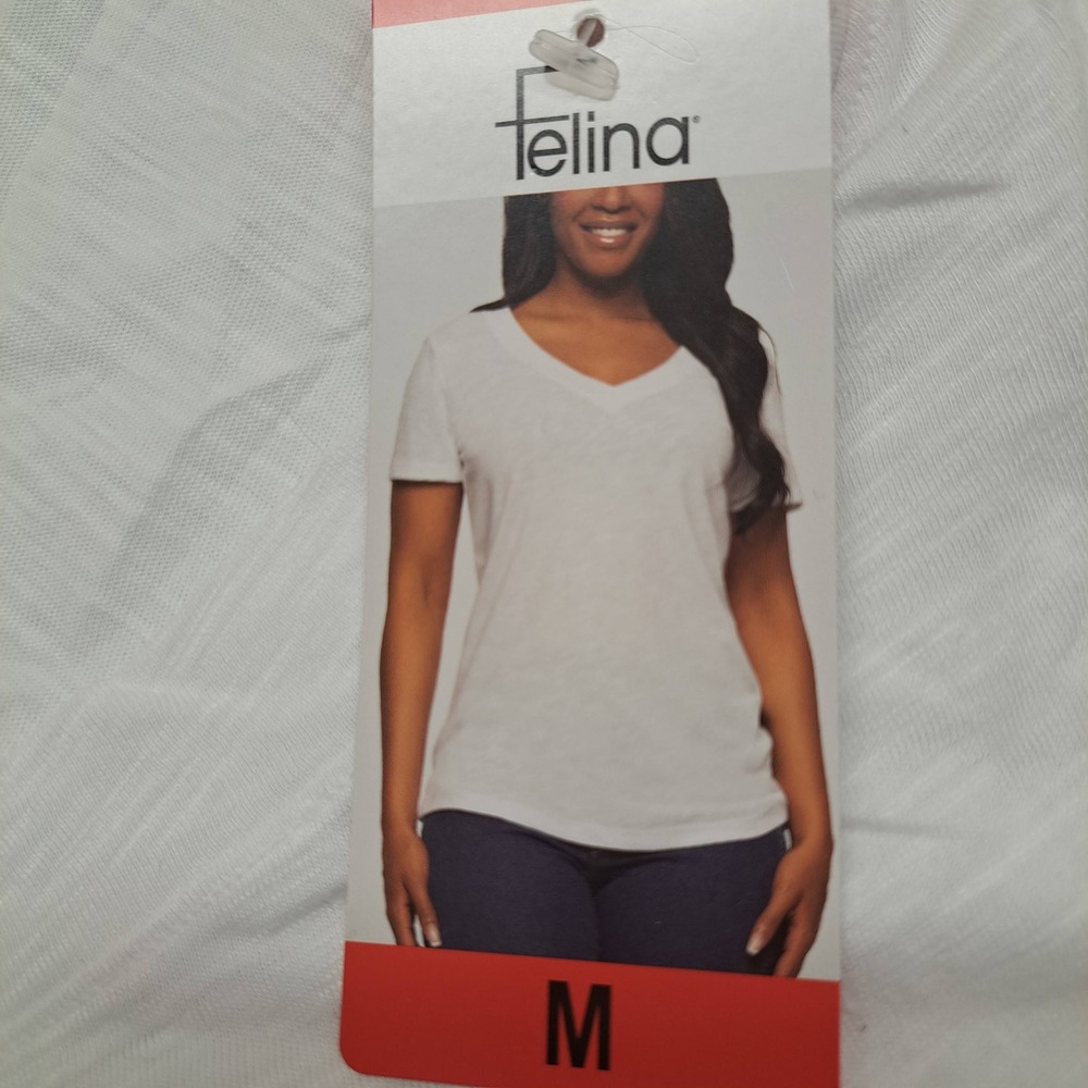 Felina Womens Tee M White NWT Slub Knit V-Neck Short Sleeve 1962-140